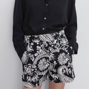 Zara Floral Paisley Print Shorts Black/White (NWT)